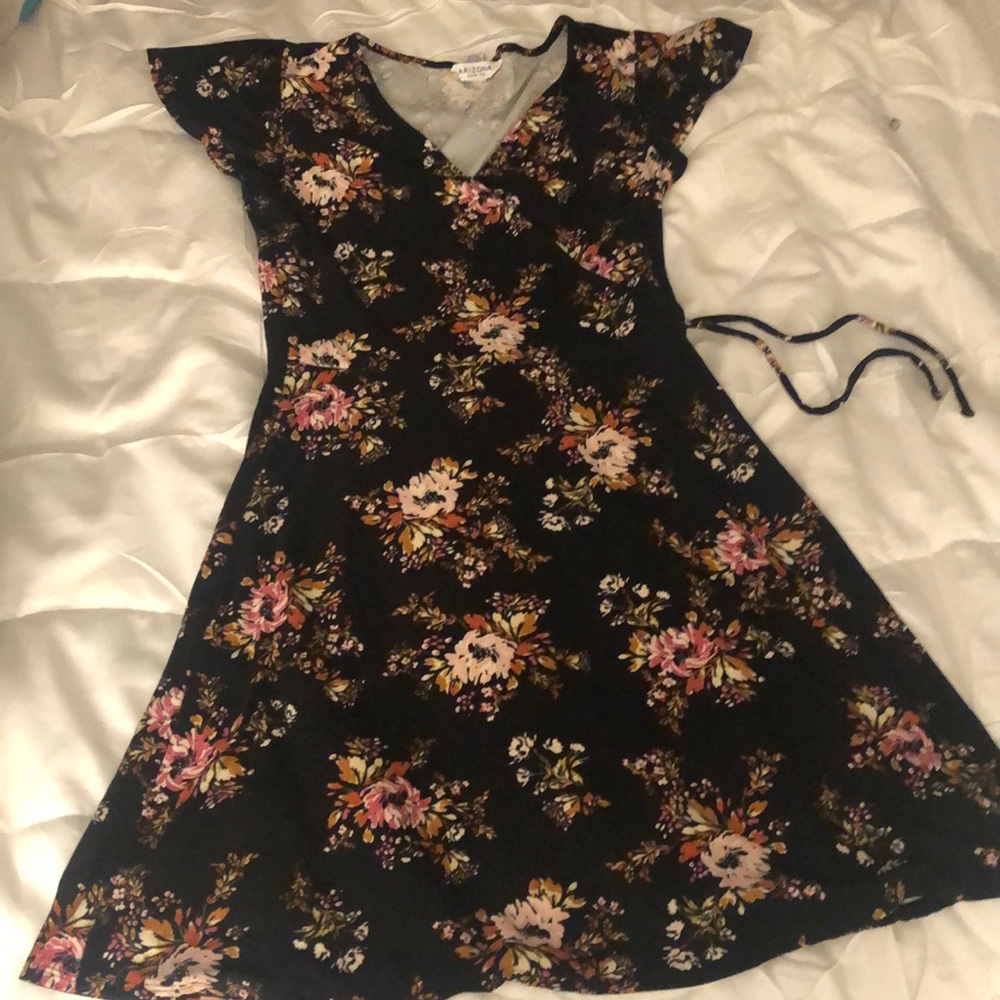 Floral black wrap dress